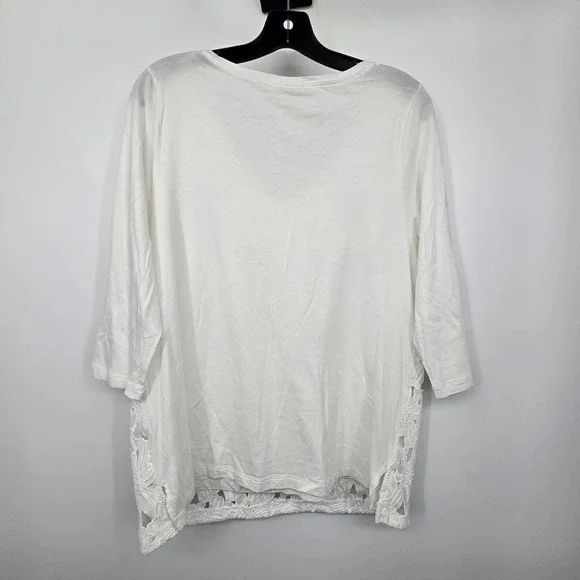 J. Jill Lace Overlay Blouse Top Women's LG White Cotton Modal Coquette Cottage - Picture 11 of 12